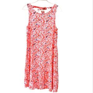 LOFT Red Floral Sleeveless Ruffled Tropical Shift Dress